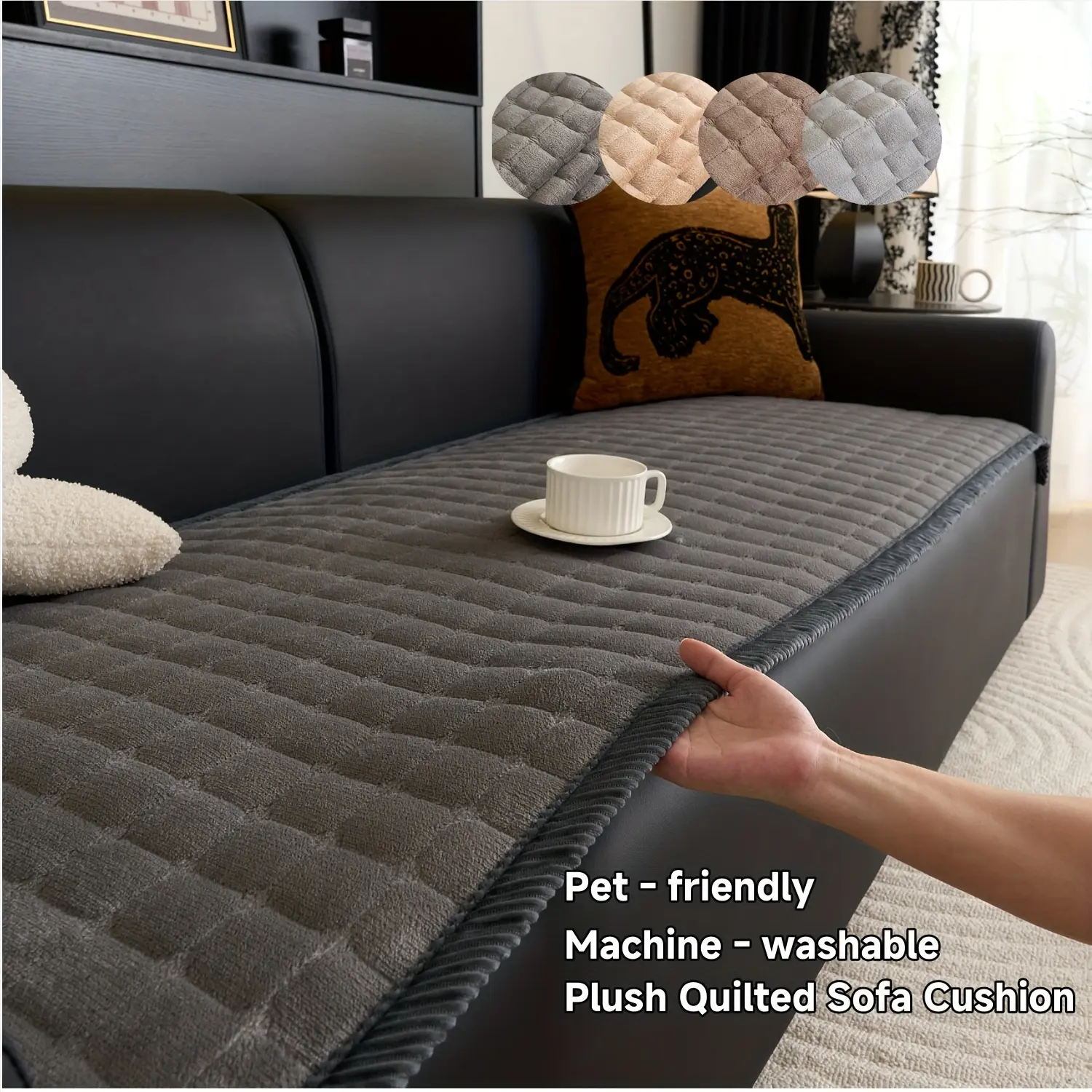 1pc Handmade Quilted Sofa Cushion with Same-Color Edging, Quilted Sofa Cover, Thick Soft Non-Slip, Pet-Friendly Machine Washable, Non-Slip Sofa Pad, Sofa Couch Protector, Suitable for Home & Office Sofa Protection & Decoration
