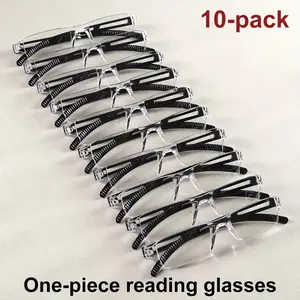 10pcs ZOZO TOMI Anti-Blue Light Reading Glasses, HD Clarity, Lightweight & Comfortable, Unisex Rimless Rectangular Design, Black Frame with Clear PC Lenses, One-Piece Style for Men & Women