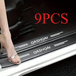 9-Piece Carbon Fiber Style PU Car Door Threshold Protector Strip, Durable Scratch-Resistant, Universal Fit, Modern Automotive Accessories