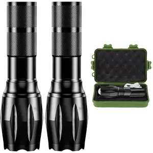 2-Pack Tactical Flashlight, 3 Modes, IP65 Waterproof, Zoomable 100000 Lumen LED Lights, USB Rechargeable, Aluminum Housing, Suitable For Camping, Cycling, Hiking, Outdoor, Home Emergency