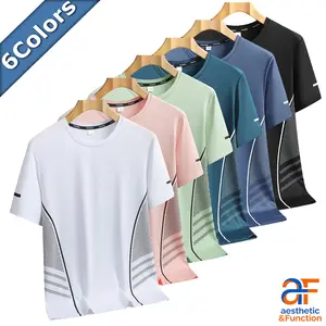 Breathable Short Sleeve Crew Neck T-Shirt for Men, Casual Lightweight Mesh Knit Top with Stylish Geometric Pattern, Comfortable Soft Fabric Tee for Daily Life, Gym, Running, Outdoor Sports, All-Season Versatile Wear, Loose Slim Fit