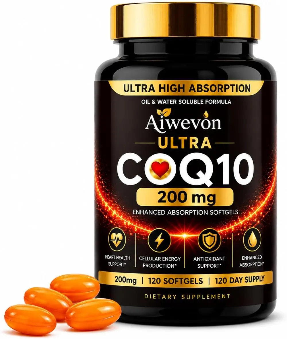 CoQ10 200mg Softgels with Vitamin E, High Absorption Coenzyme Q10 Ubiquinone - Cellular Energy, Heart Support Supplement, 120 Count