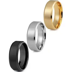 Stainless Steel Rings for Men Wedding Ring Cool Simple Band 8MM Width 3 Pcs A Set