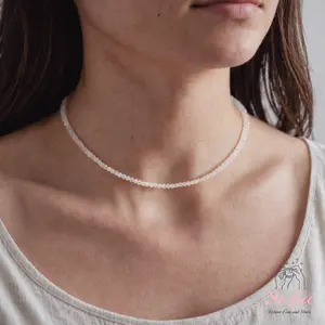 Delicate Moonstone Beads Choker Necklace, Tiny Dainty Faceted Gemstone Beaded Necklace, Waterproof Crystal Beaded Choker, Dainty Minimalist Style for Women Handmade Adjustable, gift for her