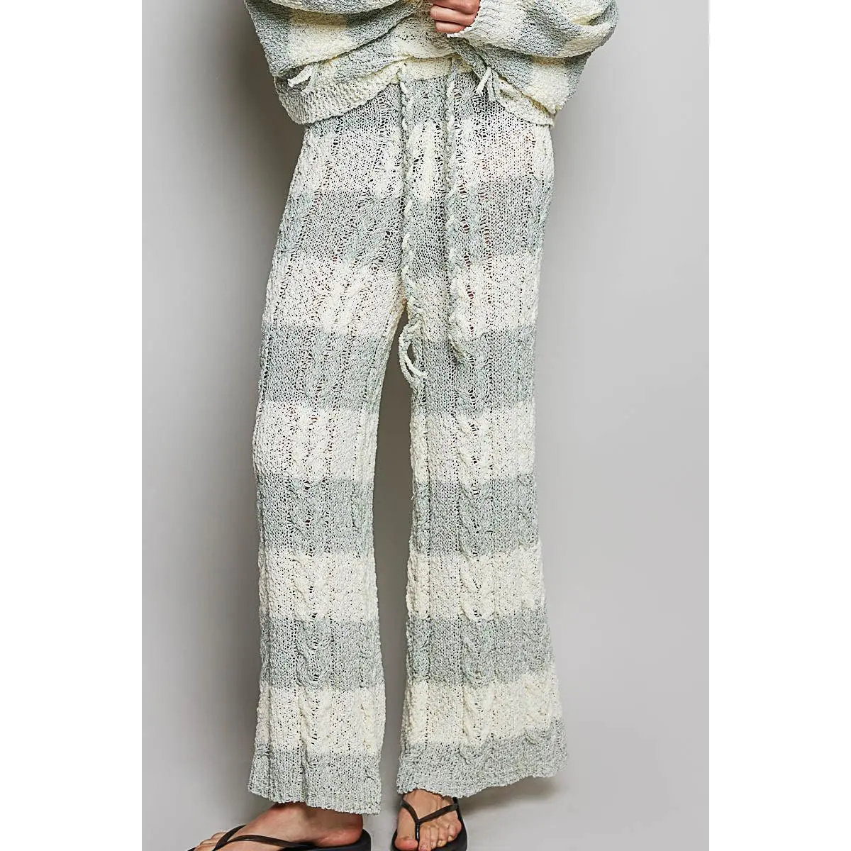 Pol Clothing Cream & Sage Knit Pants