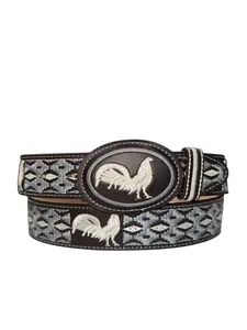 Size 40 Brown Western Style Embroidered Leather Belt Cinto Vaquero Cafe Bordado de Piel
