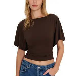 Women's Slim-Fit Shirt, Stretchy Batwing Sleeve Boat Neck Knit Top, Fashionable Street Style Basic Sports T-Shirt, Versatile Apparel Striped Fleece Lapel Winter Jacket