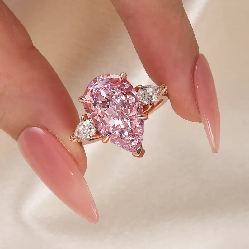 Maxine 8.0ct Pear Cut 3-Stone Pink/Clear/Yellow Engagement Ring In 925 Sterling Sliver,Daily Wear Fashion Side Stone Affordable Luxury Jewelry,Travel-Friendly Wedding Ring, Engagement Rings, Rings For Women