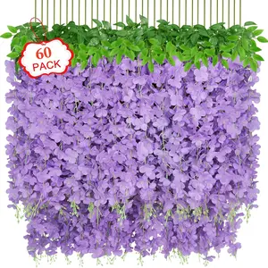 60 Pcs Wisteria Hanging Flowers, 3.6 Ft/Pcs Artificial Hanging Flowers, White Fake Wisteria for Wedding Party Backdrop Wall Home Decoration