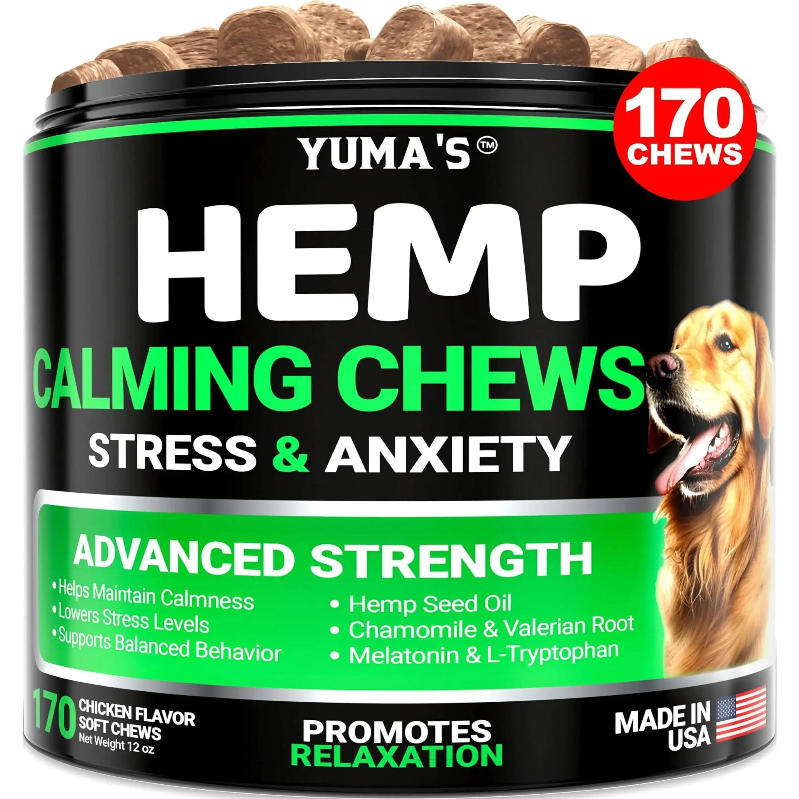 ZenBites Advanced Calming Chicken Chews for Dogs - Anxiety & Stress Relief Treats with Melatonin, Valerian Root, Chamomile, Passion Flower, Thiamine Mononitrate, L-Tryptophan - For Thunderstorms, 170ct, Calming Chews
