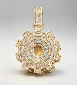 M2-2404 Heavy Gear Wheel Pendant, Full Iced Out Street Style Statement Jewelry, Bold Hip Hop Accessory for Men	 summerwins