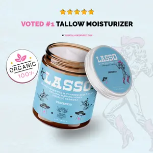 LASSO Organic Beef Tallow, Manuka Honey & Beeswax Balm 4oz Natural Face & Body Moisturizer Skin Care Frankincense, Lavender, Unscented, Hydrating