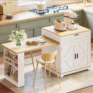 ANCTOR Kitchen Islands with Seating, 67.7" Island Table for Kitchen, Extendable Dining Table for 2-6, Mobile Rolling Bar Table Cart on Wheels with Charging Station, Drawer, Spice Racks