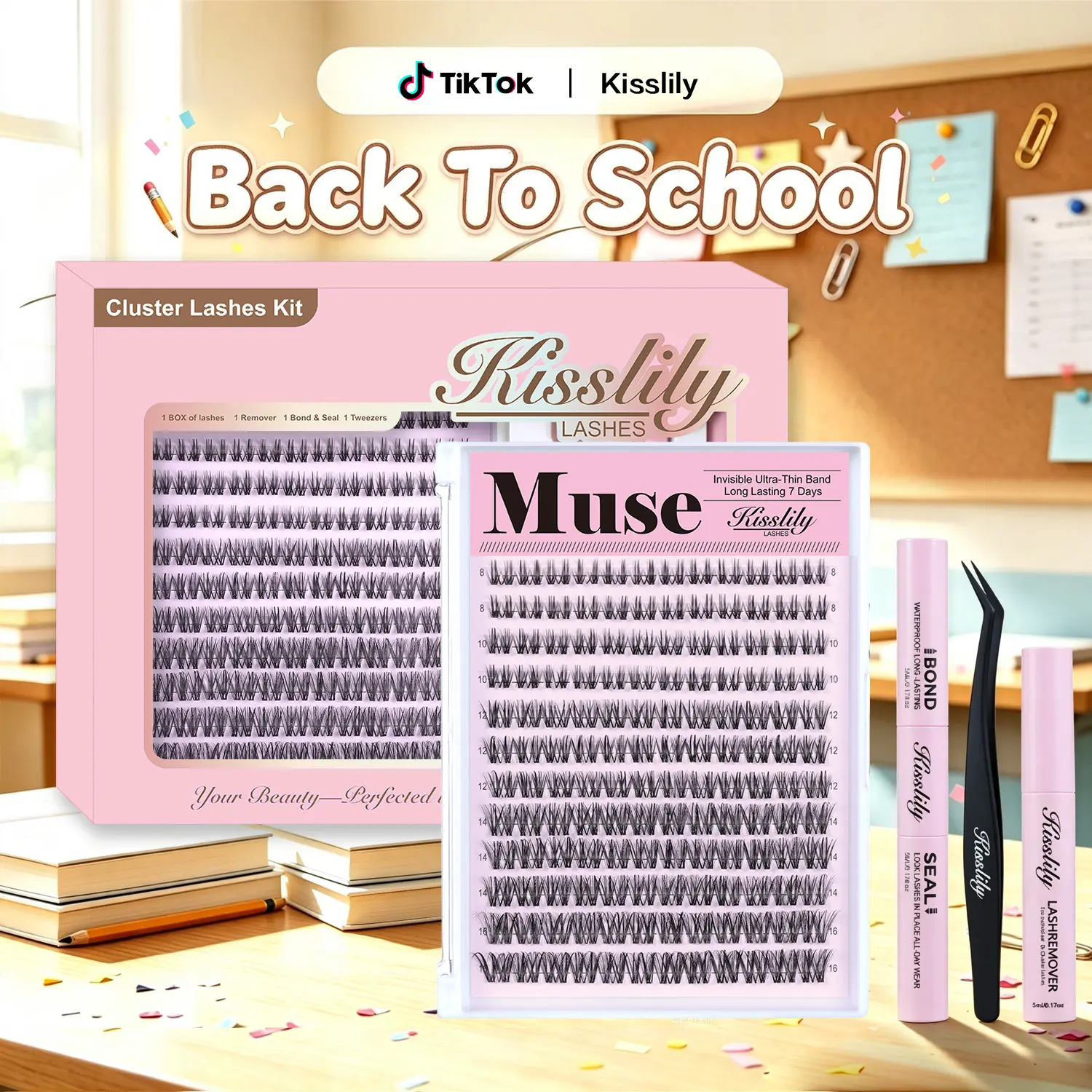 Muse | Kisslily Ghost Lashes Vibe but Better Long-Lasting, Waterproof & Super Soft & Invisible Band | Waterproof Long-Lasting Natural Daily Beginner-Friendly DIY Lashes for Flawless Voluminous Look Trendy Must-Have Clusters #tiktokshopbacktoschool tiktoks