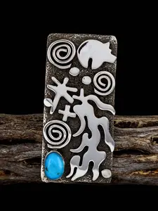 Navajo Turquoise Petroglyph Ring, Size 8 1/2