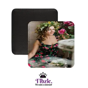 Tibzie Custom Photo PU Leather Coaster Set – Round or Square, 4x4 in., Personalized Name in 12 Fonts, Custom Images, Premium Keepsake Drink Coasters for Gifts or Home Décor (CUSTOM REQUEST)