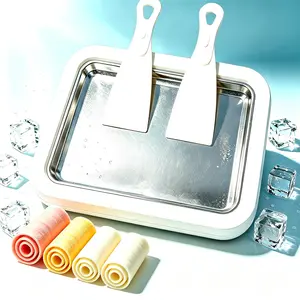 Rolled Ice Cream Maker Pan - Electric-Free Fried Yogurt Tray with 2 Scrapers, DIY Homemade Frozen Dessert Machine for Kids & Family