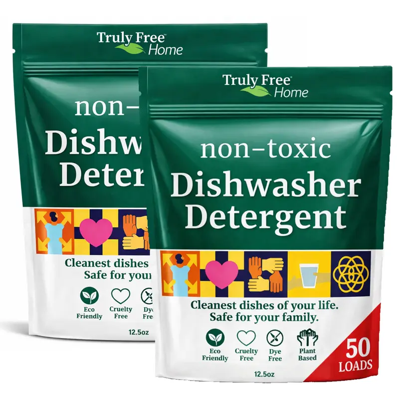 Truly Free Automatic Dishwasher Detergent Powder - Concentrated Dishwashing Detergent, Dish Soap, Hard Water Stain Remover, Kitchen Cleaning Supplies, No Harmful Ingredients - 12.5 oz (Pack of 2) Household Safe For Your Family
