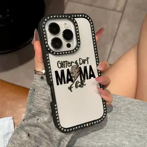 Double-side luxury rhinestone decor phone case for iPhone 17 17air 17pro 17promax 16 15 14 13 12 11 plus pro Max shockproof anti-fall full protective phone casing with creative lightning MAMA