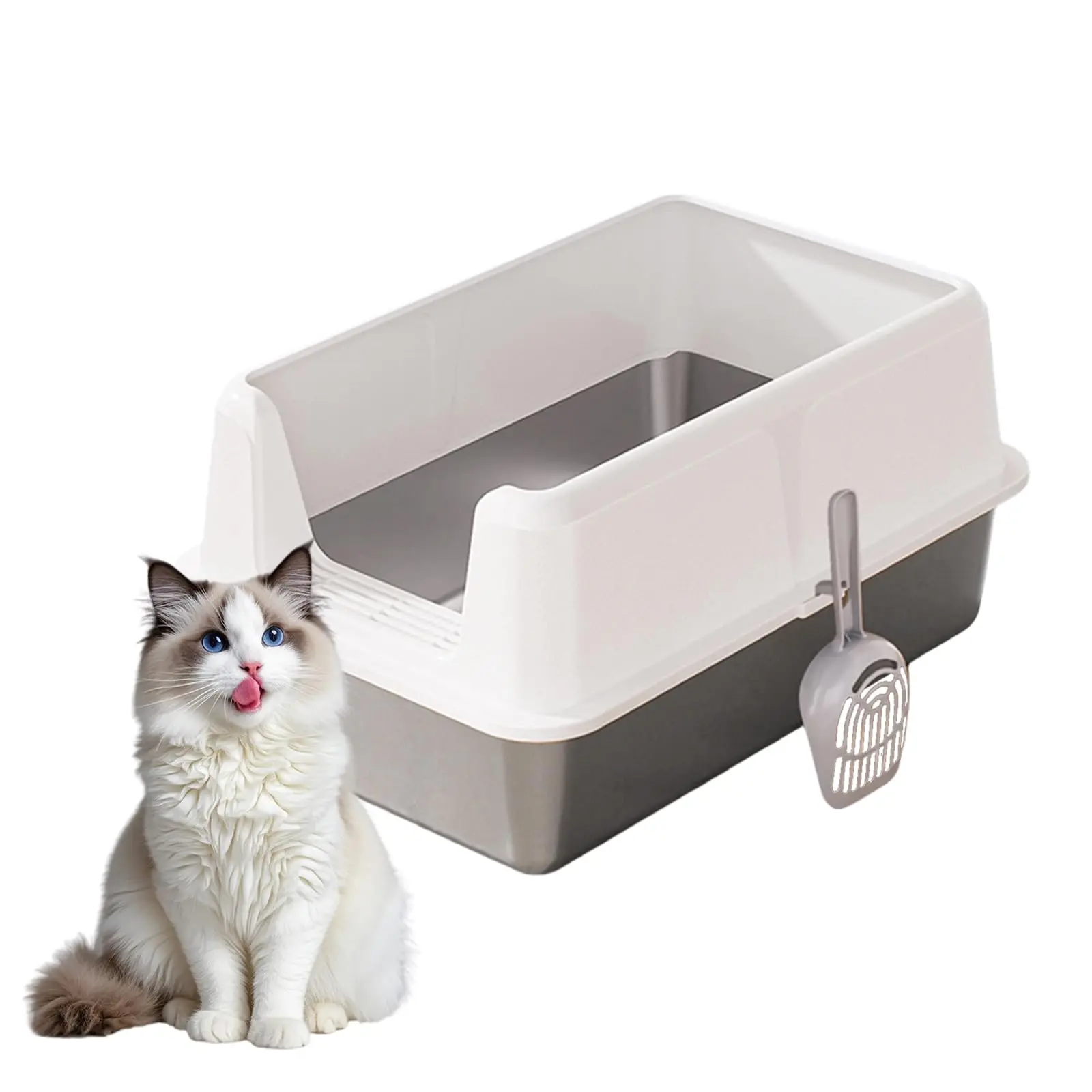 Garvee 6'' Deep Stainless Steel Cat Litter Box, 12''High Large Metal Litter Box Kitty Litter Box for Big Cats with Lid and Scoop Non-Sticky Easy Clean, White