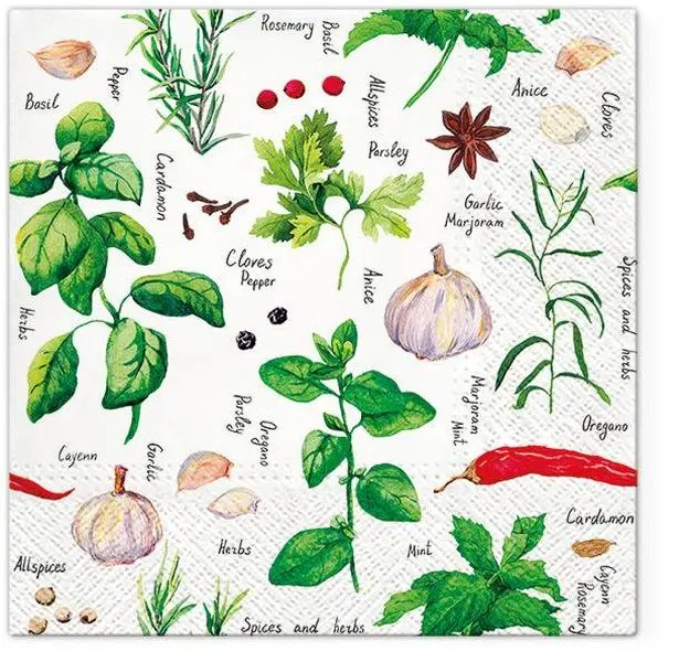 Unique Napkins Herbs Decorative Paper Decoupage Napkin #6001