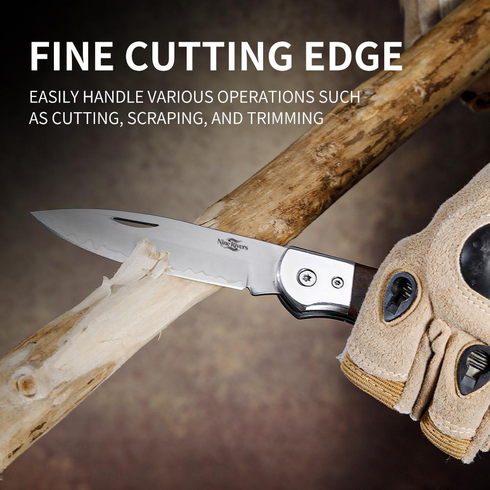 Three-in-one steel solid wood folding knife, high hardness outdoor pocket knife TS40