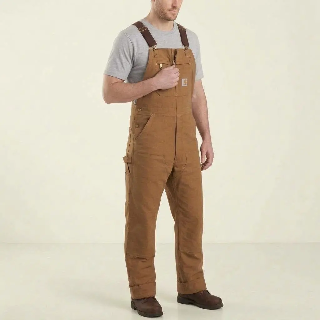 Carhartt Men R01 12oz Cotton Duck Bib Overalls, Rugged Heavy-Duty Canvas Work Bib Pants, Adjustable Elastic Suspenders & Multi-Pocket Design for Work and Streetwear