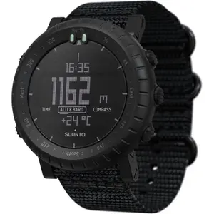 Suunto - CORE Alpha Stealth Watch - 49.5mm. Dive Watch Mineral crystal glass. Textile strap (Berry amendment compliant). Altimeter. Barometer. Compass with adjustable declination.Temperature.Depth meter for snorkeling (10 meters).