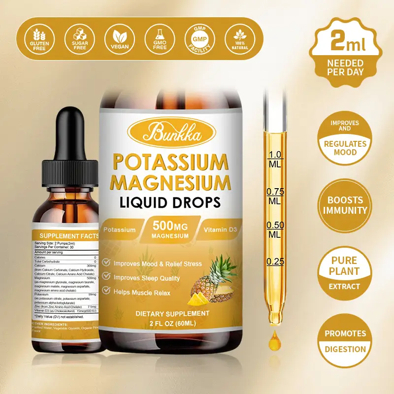 Potassium Magnesium Drops Mineral Supplement,High Absorption Magnesium Complex&Potassium 99mg With Calcium, Vitamin D3, Zinc, Metabolism Nutrition