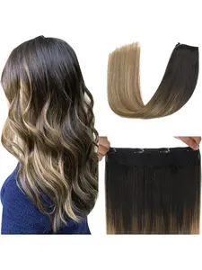 Hair Invisble Wire Hair Extensions 70g/85G 14-22inch Black to Dark Brown with Caramel Blonde Balayage Halos Hair Extensions for Women