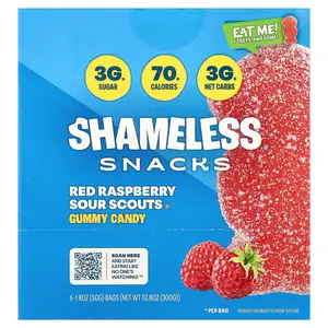 Shameless Snacks Gummy Candy, Red Raspberry Sour Scouts®, 6 Bags, 1.8 oz (50 g) Each