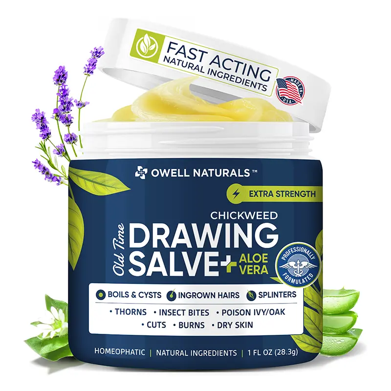 Owell Naturals Chickweed Drawing Salve with Aloe Vera, Essential Oils & Botanical Ingredients - 1oz Herbal Care Body Balm for Boils, Cysts, Minor Cuts & Dry Skin Irritations