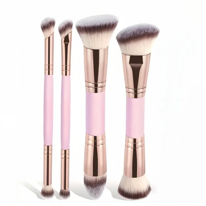 4-piece multifunctional makeup brush set, Makeup brush kit, double-ended face makeup brushes including foundation brush, blush brush, powder brush, eyeshadow brush. Easy for beginners to use, a great gift for friends and family on holidays
