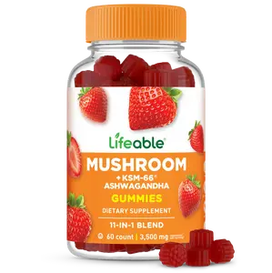 Lifeable Adults Mushroom Gummies for Adults with 10 Mushroom Complex Blend and Ashwagandha KSM-66, 60 count