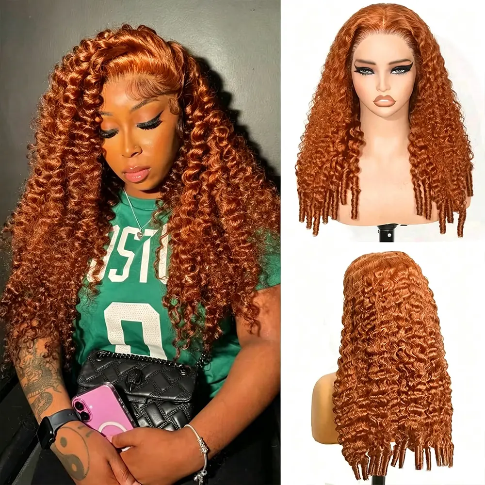 Bling Hair 13x6 Lace Wear and Go Burmese Curly Glueless Wig Human Hair Wig Reddish Brown Dark Ginger Pre Cut Pre Plucked Bleached Knots Lace 180% Density with Drawstring Wig for Black Women