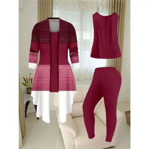 DL-Fashionable Lady's 3-Piece Set: Floral Cardigan + Solid Pants + Vest | Perfect for Daily Outings