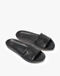 beek GALLITO - Black Women's Leather Slide Sandals with Memory Foam Footbed & Rubber Outsole for Comfortable Walking
