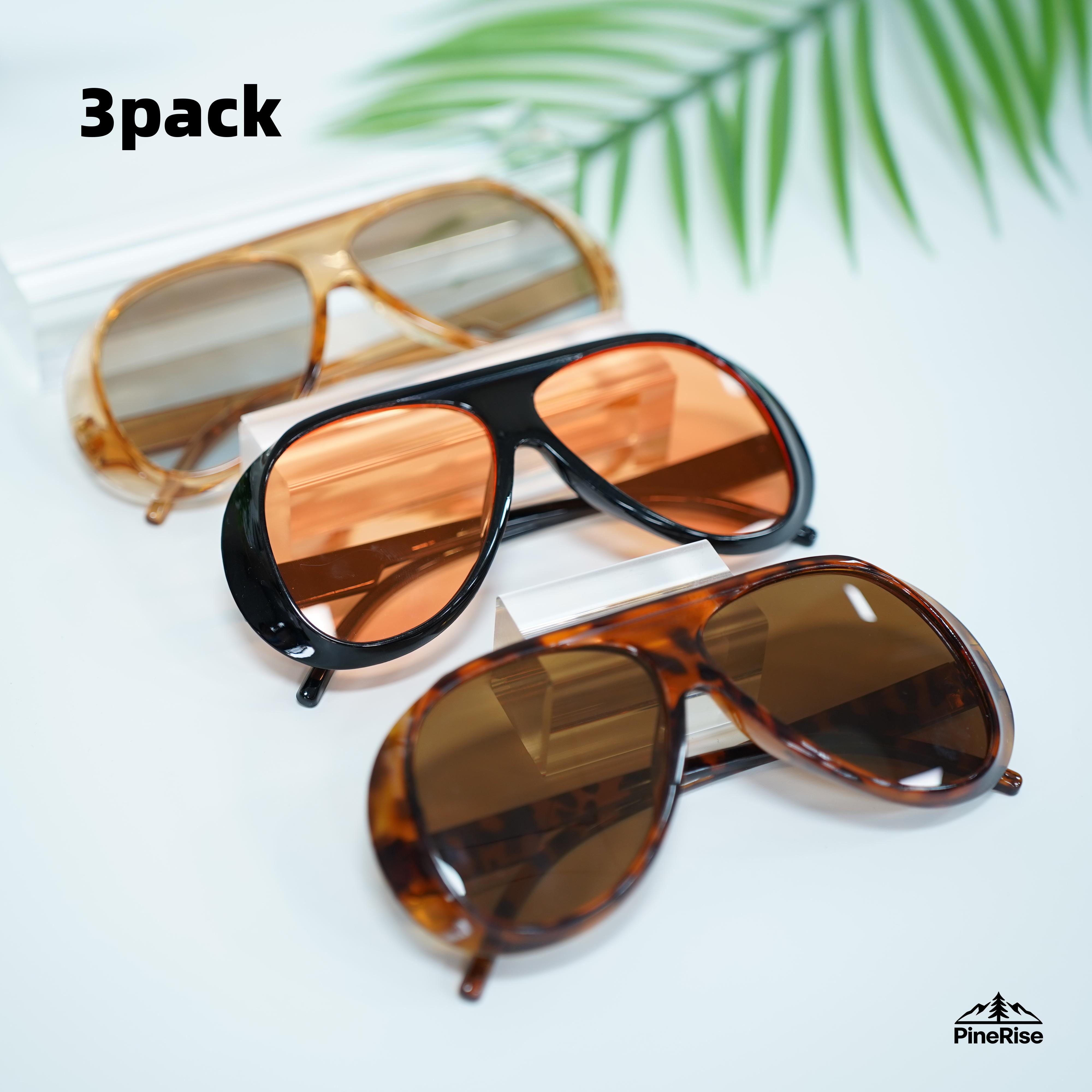 3PCS Large Frame Sunglasses Set, Fashionable Trendy Versatile Protective Eyewear, Stylish Sun Glasses for Men & Women