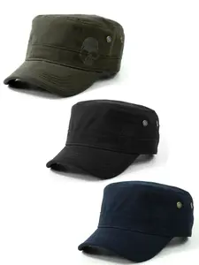 3Pack Cadet Caps Army Military Hats Washed Cotton Flat Top Hats Military Style Patrol Hat Adjustable Veteran Cap for Men