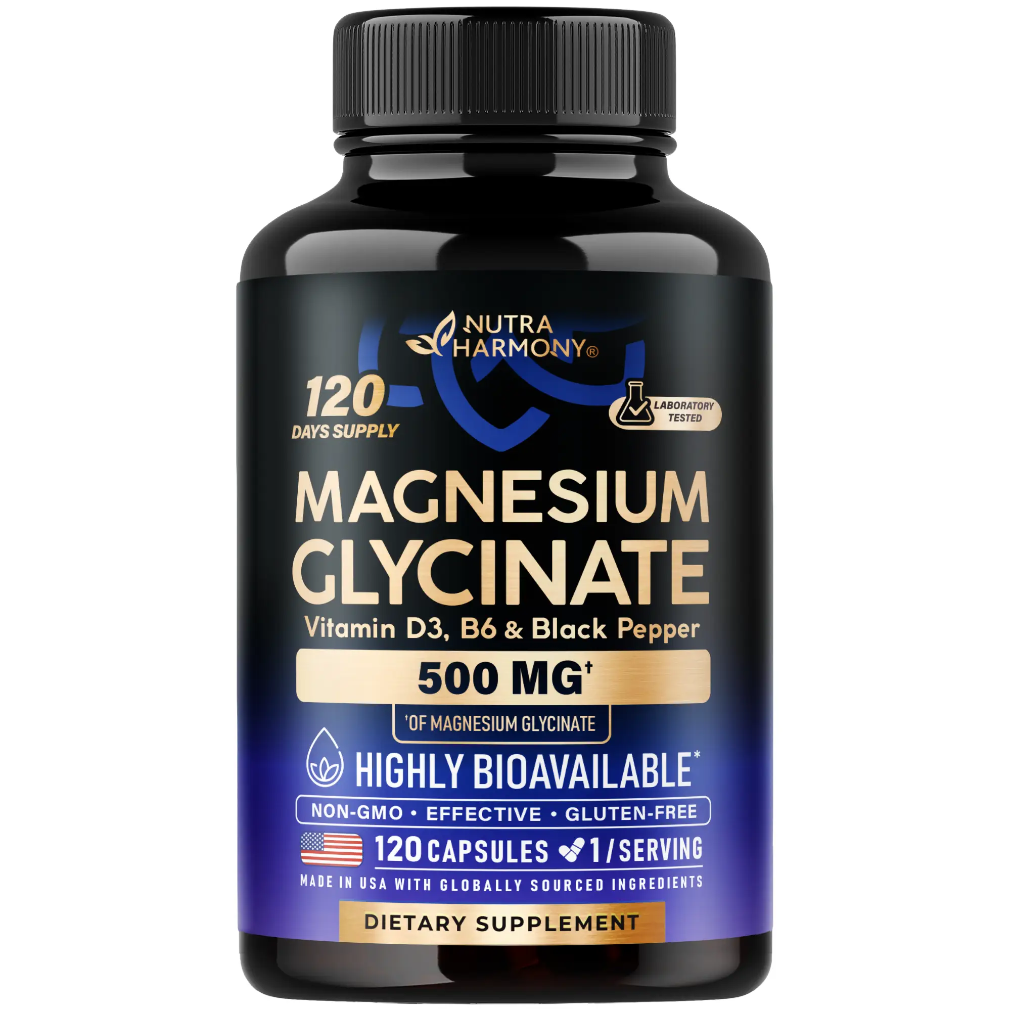 Magnesium Glycinate Supplement w/Vitamin D3 & B6, Made in USA, Vegan & Non-GMO, Chelated, 98% Absorption, Support for Sleep, Muscle & Heart Health
