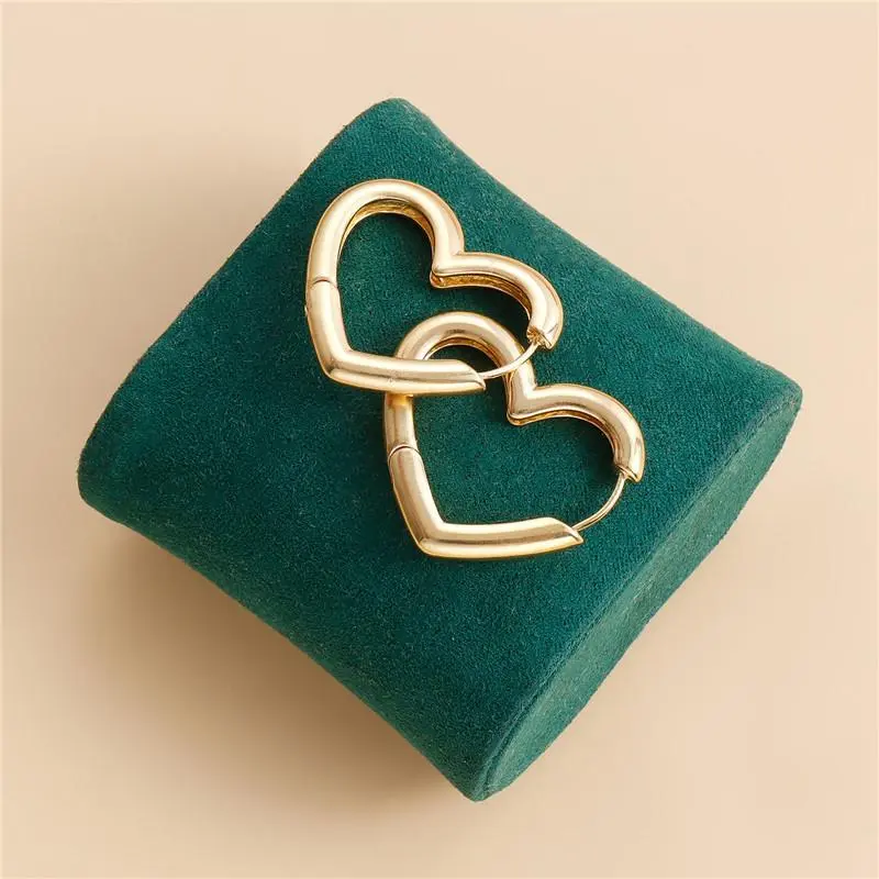 Fashion Minimalist Gold Color Chunky Heart Hoop Earrings for Women Girls Punk Love Heart Huggie Earring Aesthetic Jewelry Gifts