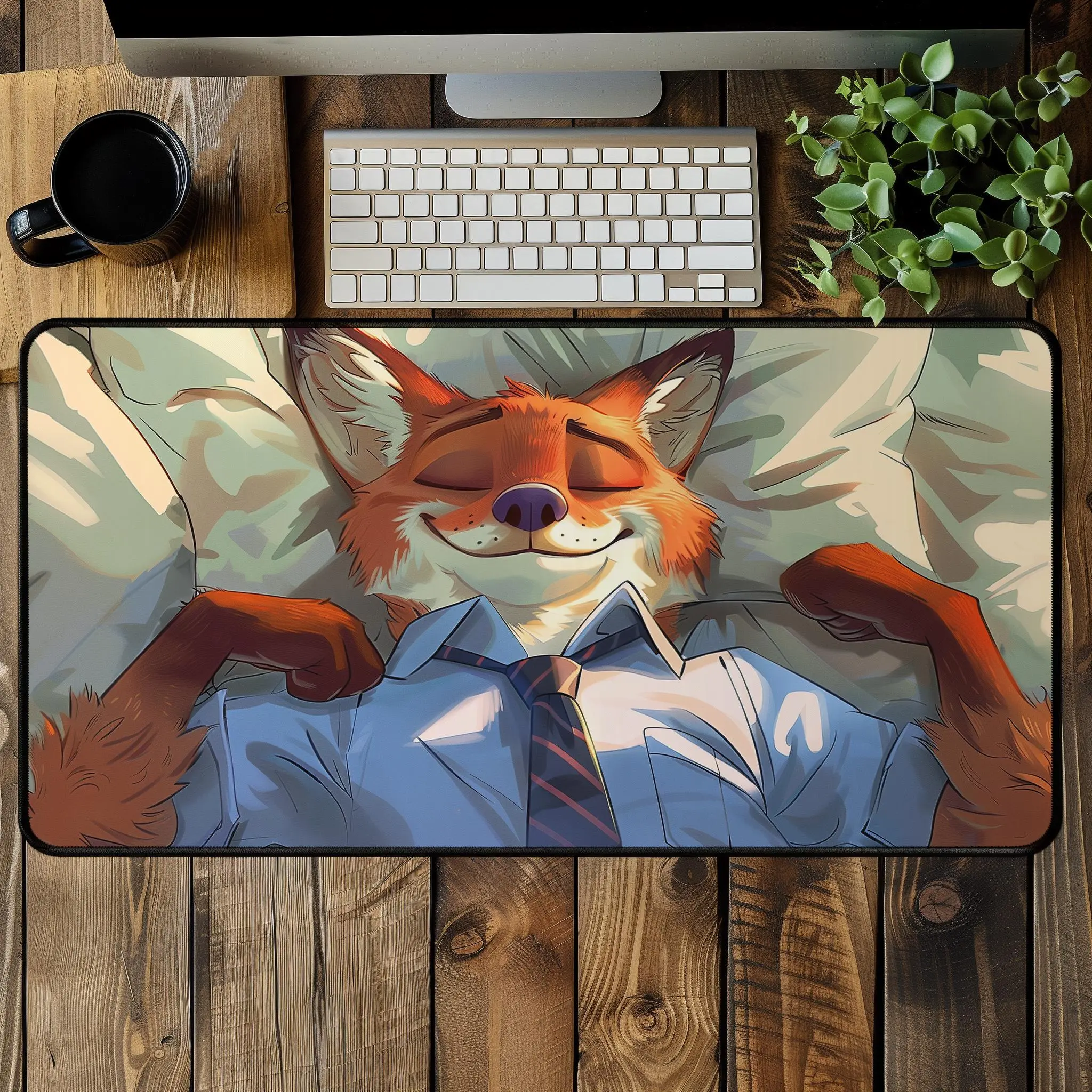 Zootopia Sleeping Nick Mouse Mat | Stylized Wolf Fursona Furry Desk Mat for Gaming & Work | Furry Mouse Pad Fursona Print Bed PlayMat XXL