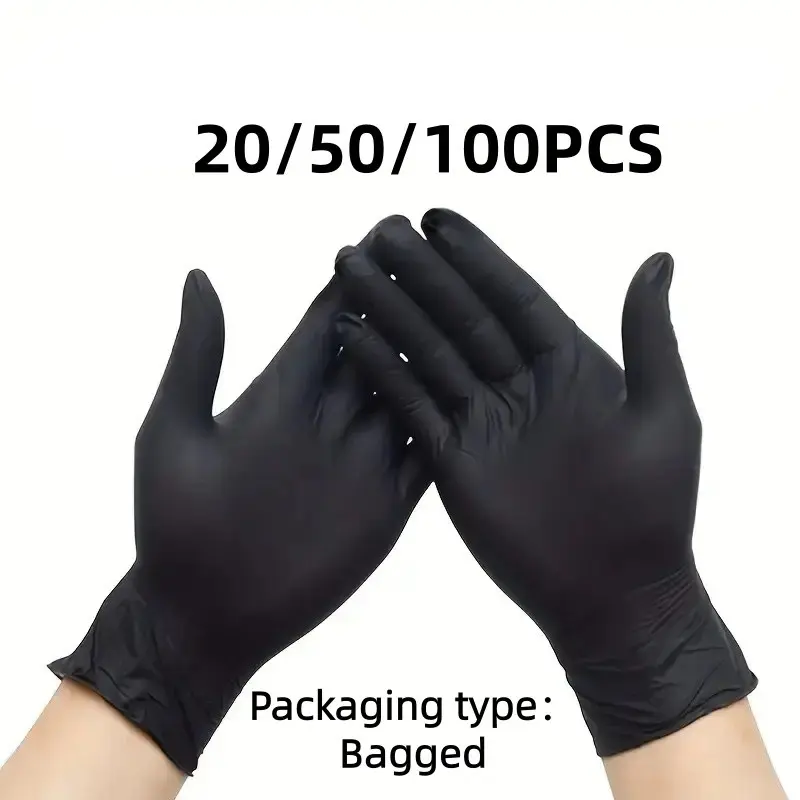 20/50/100PCS Black Disposable PVC Gloves, Plastic Gloves, Suitable For Home Use, Cleaning, Tattooing, Tools, Household Box Set, And Salon special