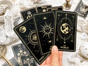 Black Gold Tarot Deck, 78 Cards with Celestial Artwork for Beginners