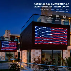 Solar American Flag Lights Outdoor American Flag Net Lights 6.5ft x 4.9ft Super Bright,Memorial Day Decorations of The United States for Independence/National/Memorial Day,July 4th Waterproof solar lights outdoor