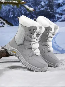 Women's Fashion Fleece Lined Warm Snow Boots, Outdoor Hiking High Top Waterproof Non-Slip Casual Boots, Suitable for Daily Wear