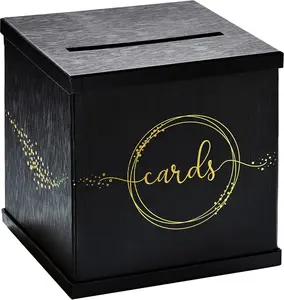 Black &  Card Box, Large 10  Card Holder for Wedding Reception, Graduation Party, Funeral Memorial, Birthday, Bridal &  Shower, , Donation Basket, , Envelope Box with Slot
