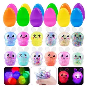 12pcs Light Up Easter Eggs with Squishy Toys – Prefilled Stress Relief Toys for Kids, Bunny Squeeze Toys, Easter Basket Stuffers, Egg Hunt Party Favors, Classroom Prizes