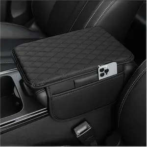 Upgraded Car Center Console Cover Microfiber Leather Armrest Cushion with 2 Storage Bags Ergonomic Design for Comfort and Storage Convenience for Most Vehicles Black