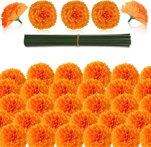 50Pcs Artificial Marigold Flower Heads, Silk Marigold Heads Bulk Fake Flowers for Dia De Los Muertos Decor DIY Marigold Garland Day of The Dead Decorations